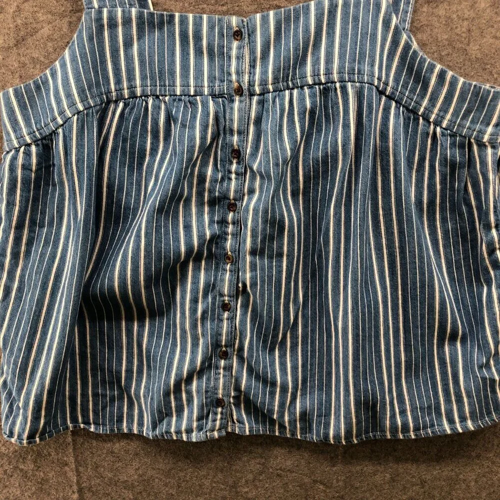 Old Navy Smocked Cami Top Womens L Chambray Striped Blue Square Neck Button - Picture 4 of 8